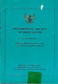 Image of Presidential decree number 96/1998 : concerning list of business sectors closed for investment